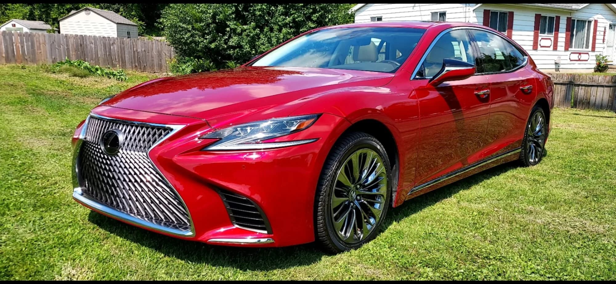 Red Lexus LS with a deep, wet-look ceramic coated finish