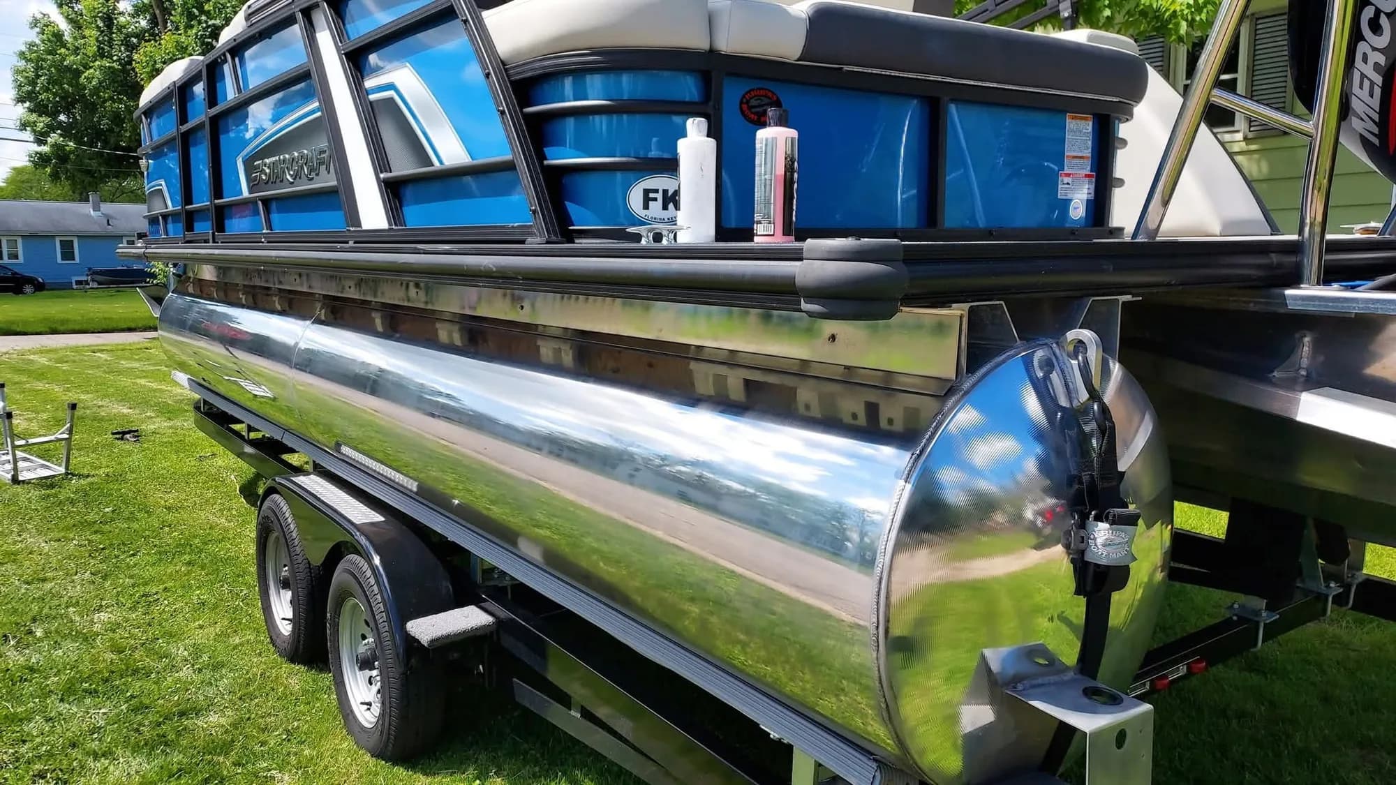 Pontoon boat floats polished to a mirror finish
