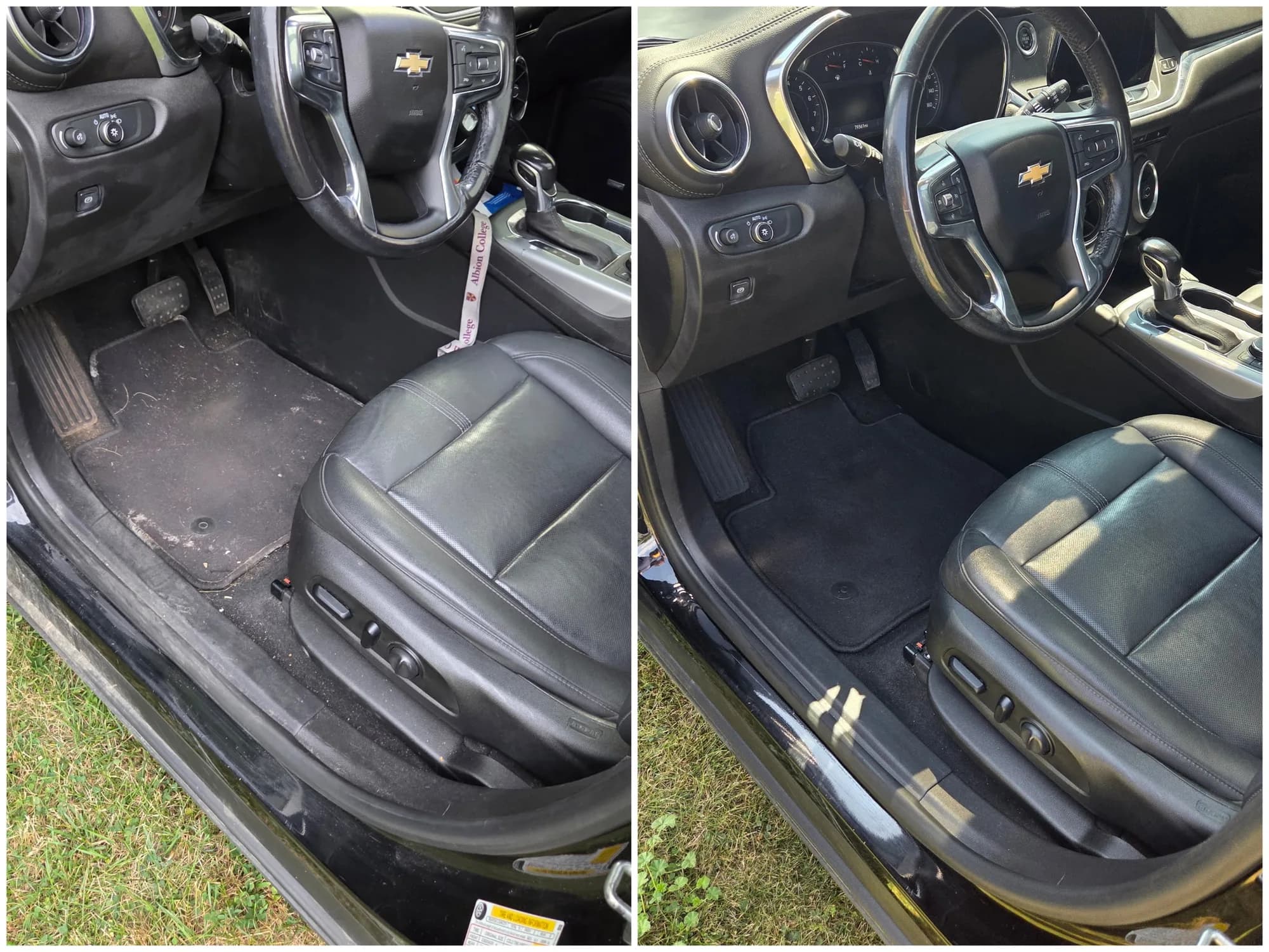Truck interior before and after a full detail, carpets and seats cleaned