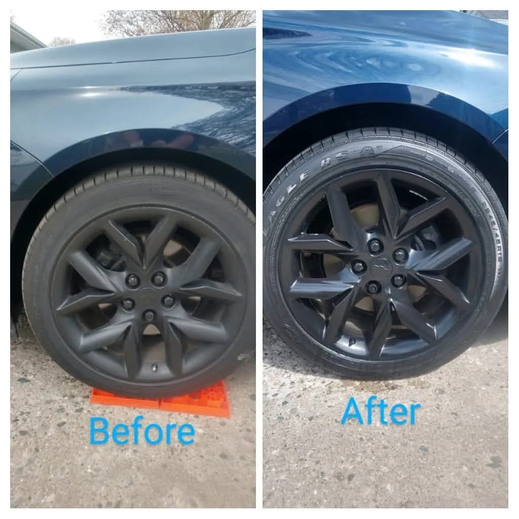 Wheel and tire before and after a ceramic tire coating
